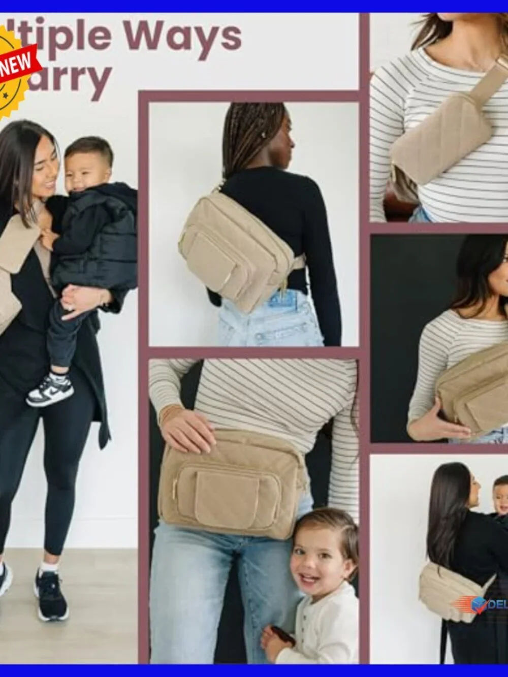 Mini Diaper Bag with Changing Pad, Adjustable Strap, Water-Resistant Nylon
